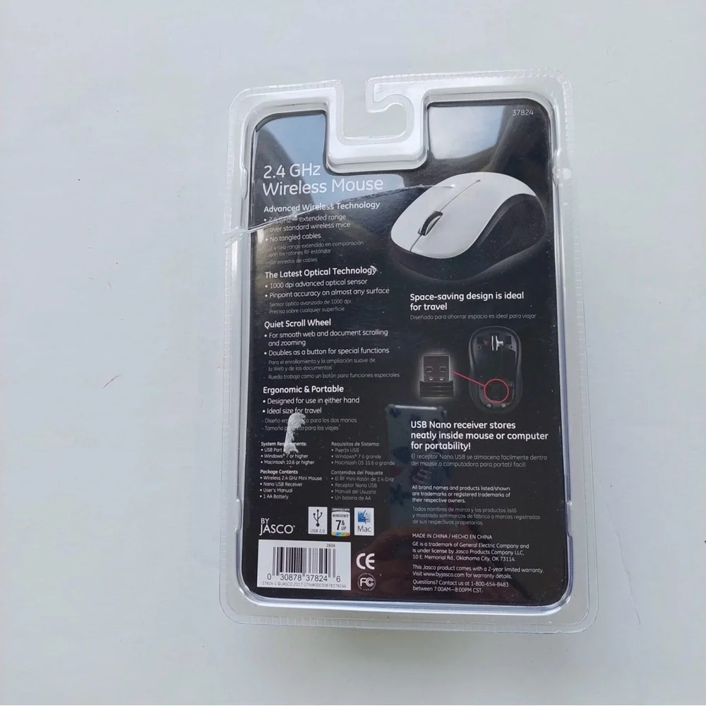 GE 2.4 GHz Wireless Optical Mouse With Nano USB Receiver - NEW